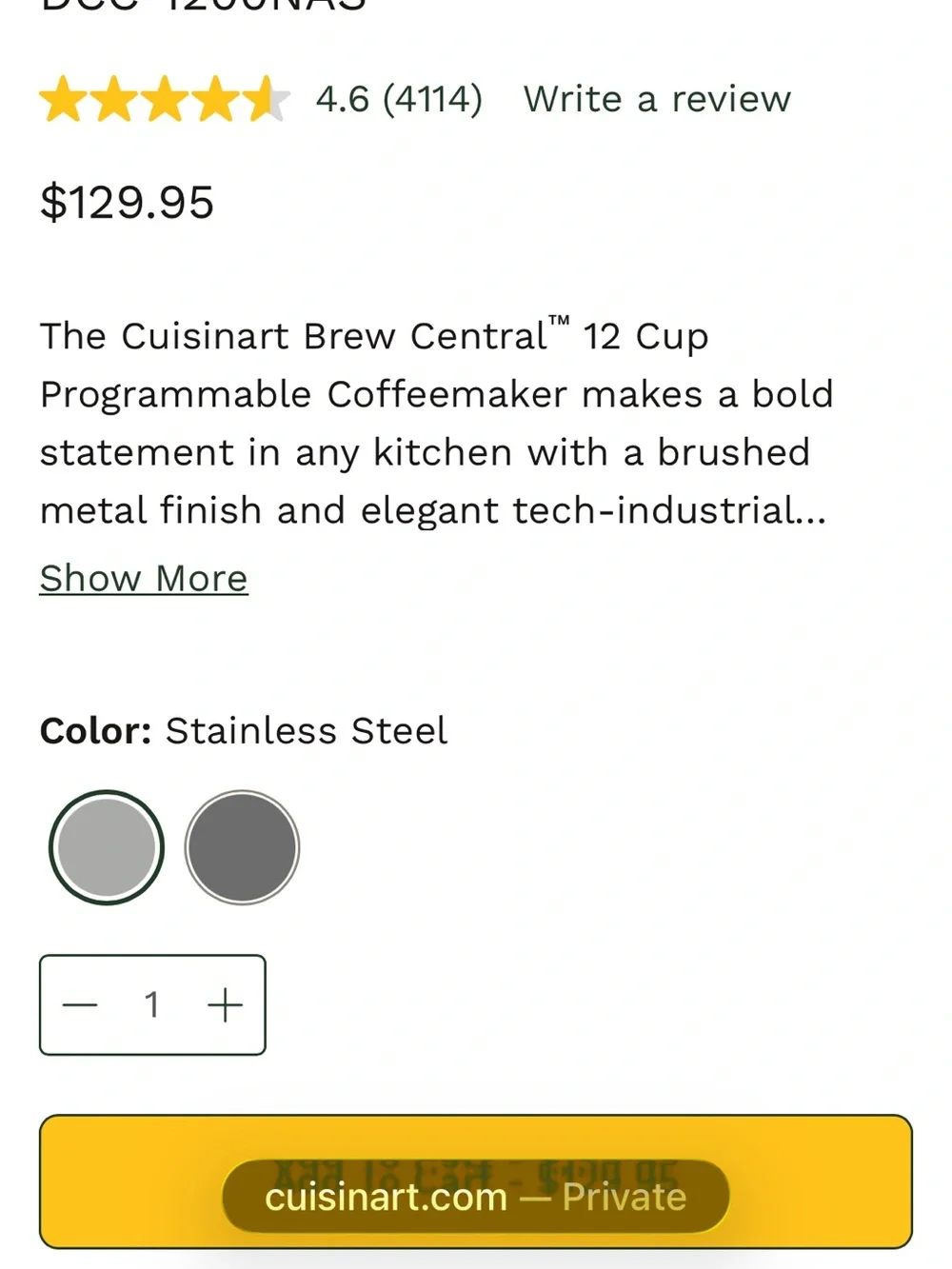 Cuisinart Stainless Steel and Black Single-Serve Coffee Brewer